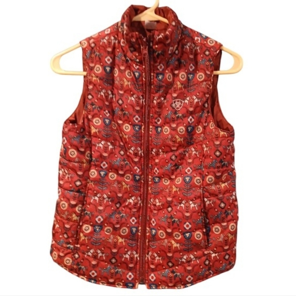 SOLD SOLD Quilted Puffer Vest Red Horse Floral Print Size L 12